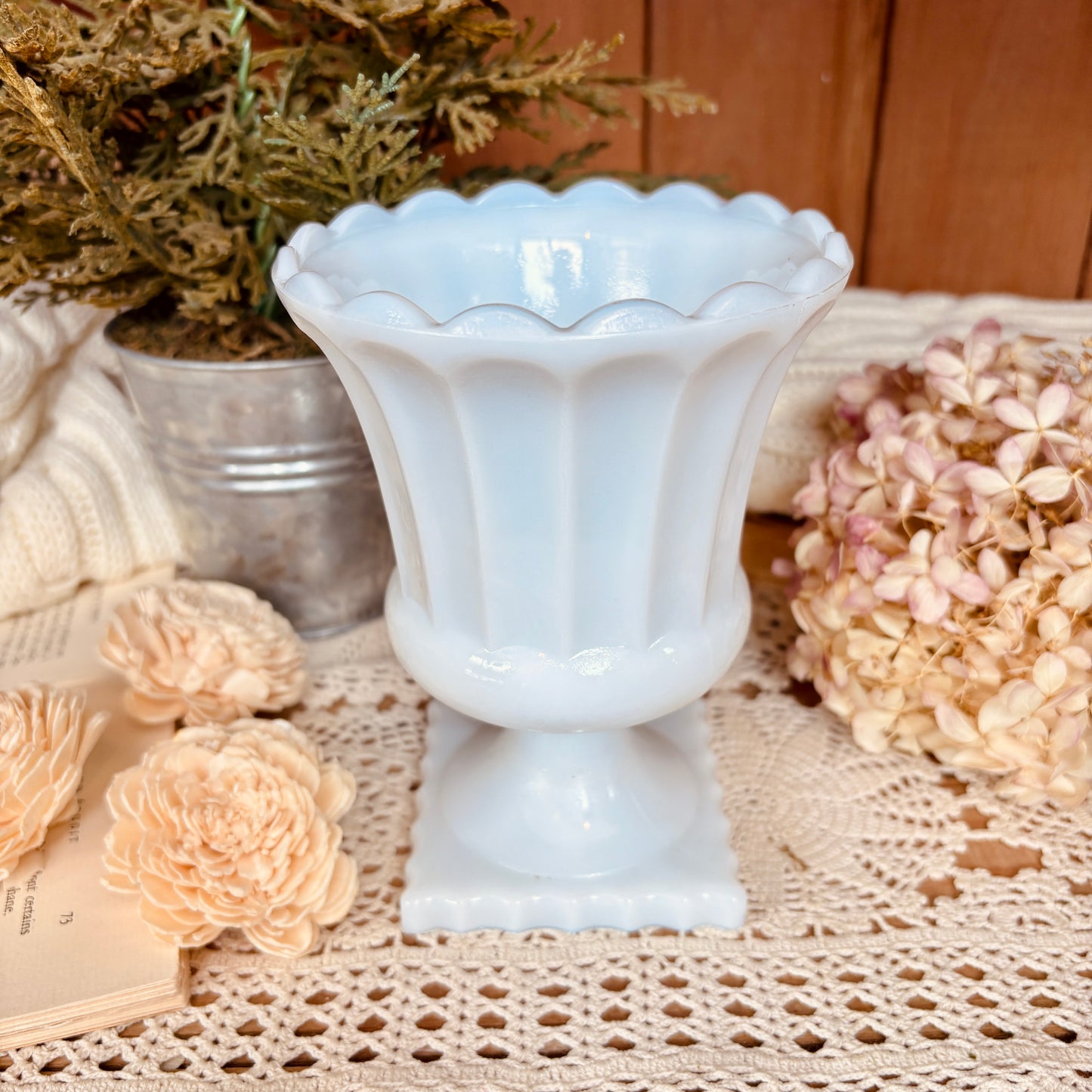 Milkglass pedestal vase