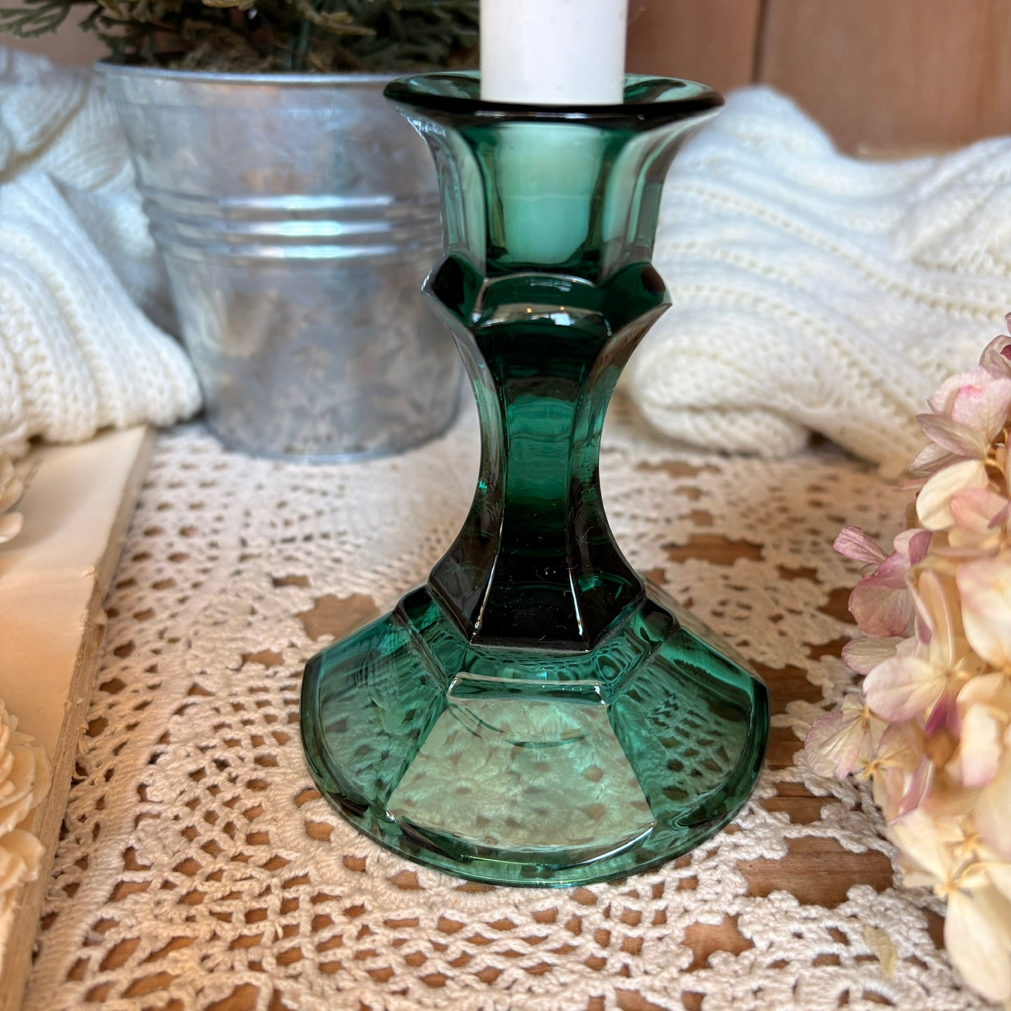 Emerald glass candlestick