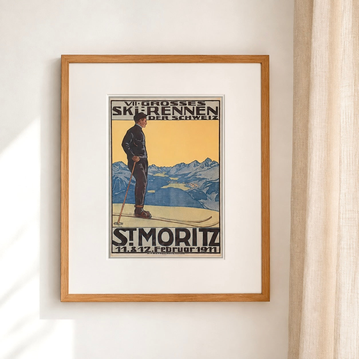 Cadre vintage avec impression sur papier beaux-arts - Le ski
