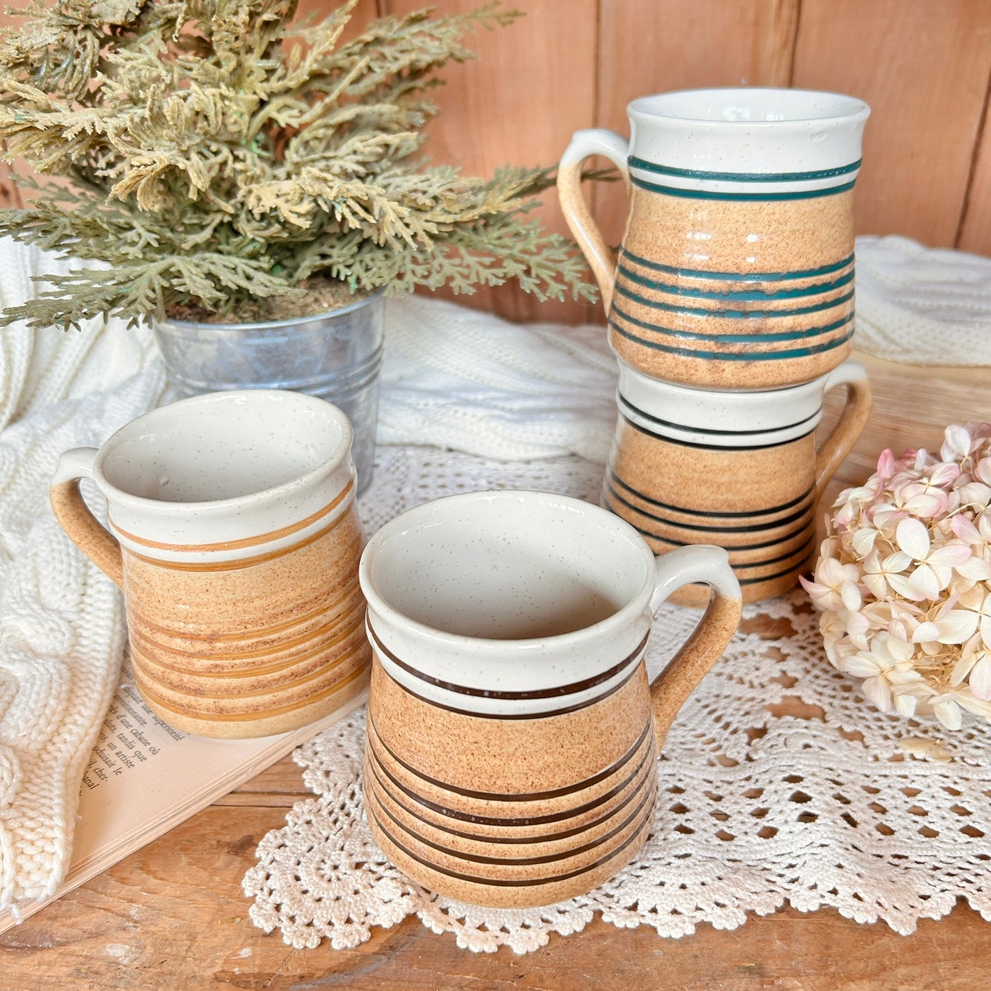 Vintage striped mug - emerald