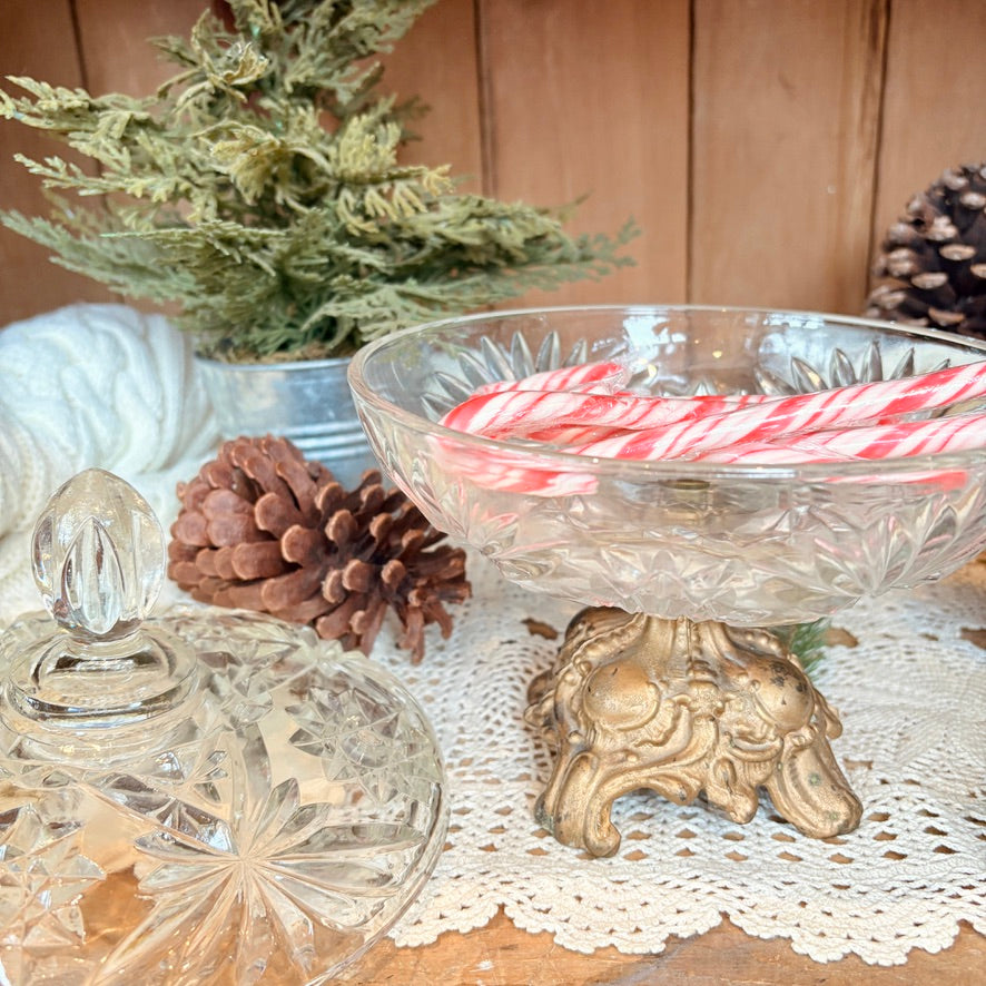 Glass footed candy dish