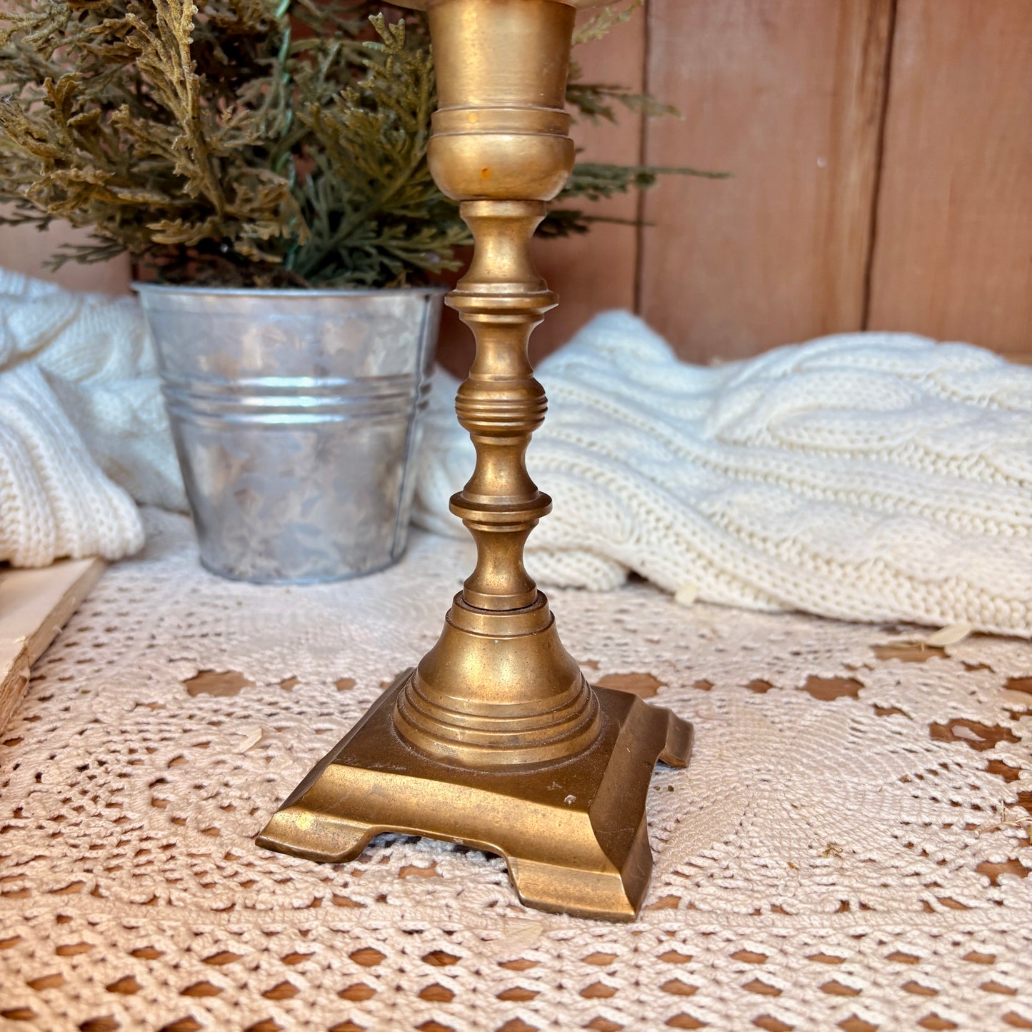 Brass candlestick square base