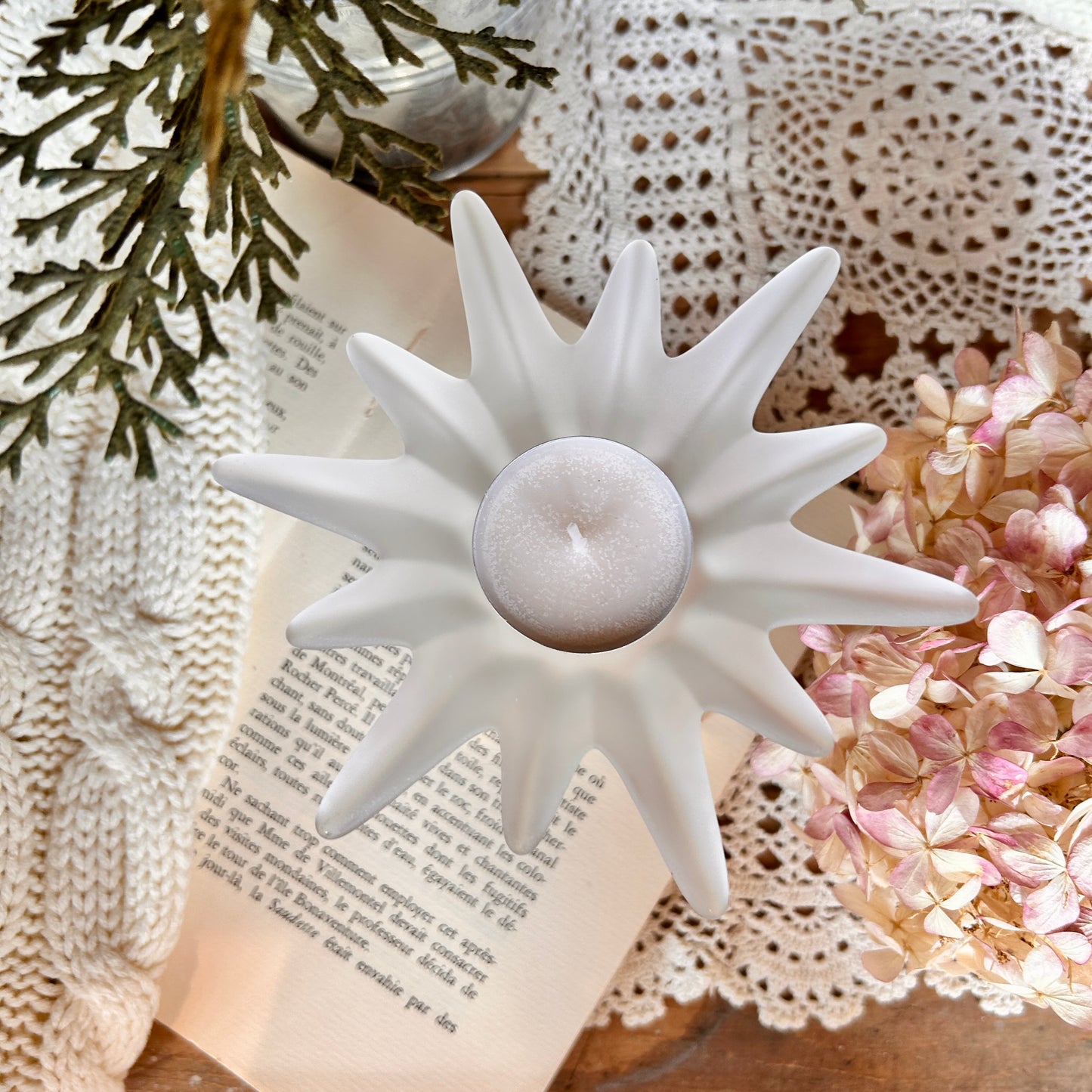 Glass flower candle holder