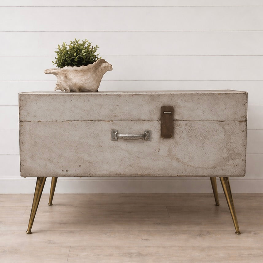 Gray toolbox table - brass legs