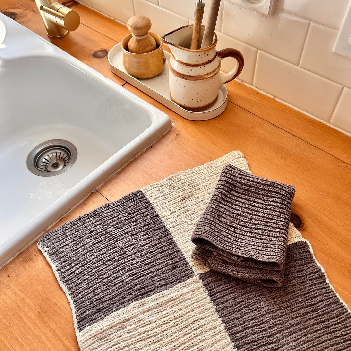 Duo de torchon - gris/crème