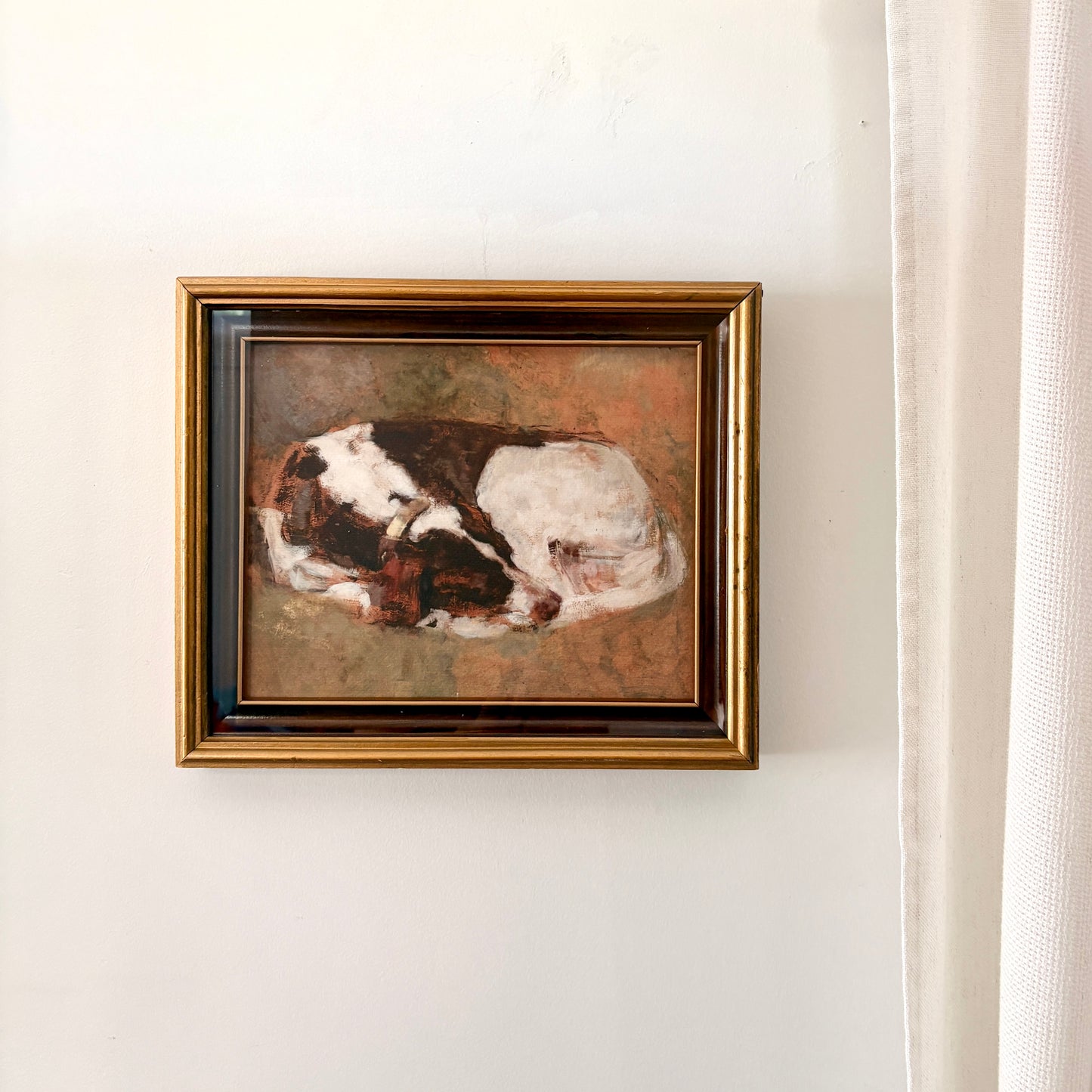 Cadre vintage avec impression sur papier beaux-arts - La sieste du chien