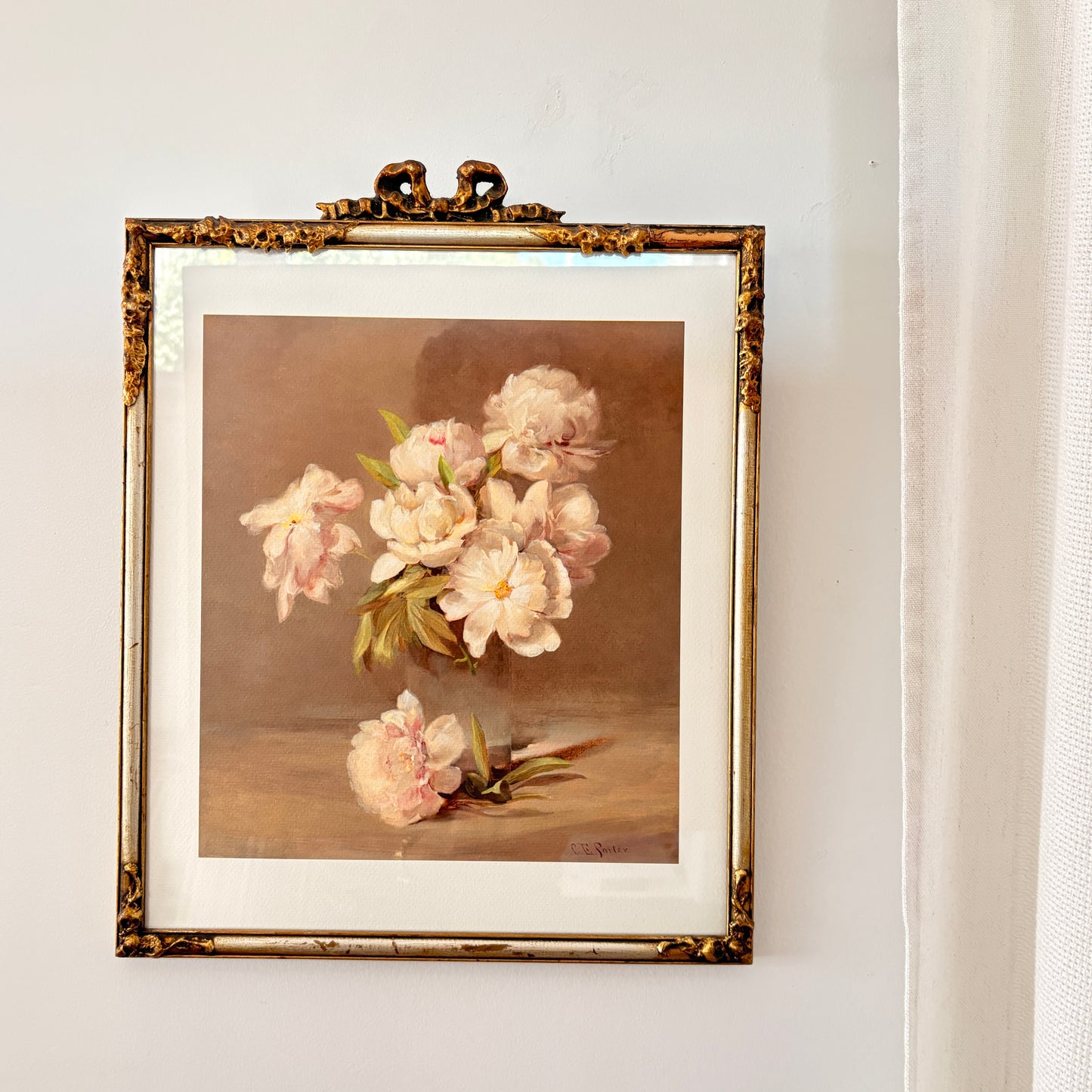 Cadre vintage avec impression sur papier beaux-arts - Les pivoines