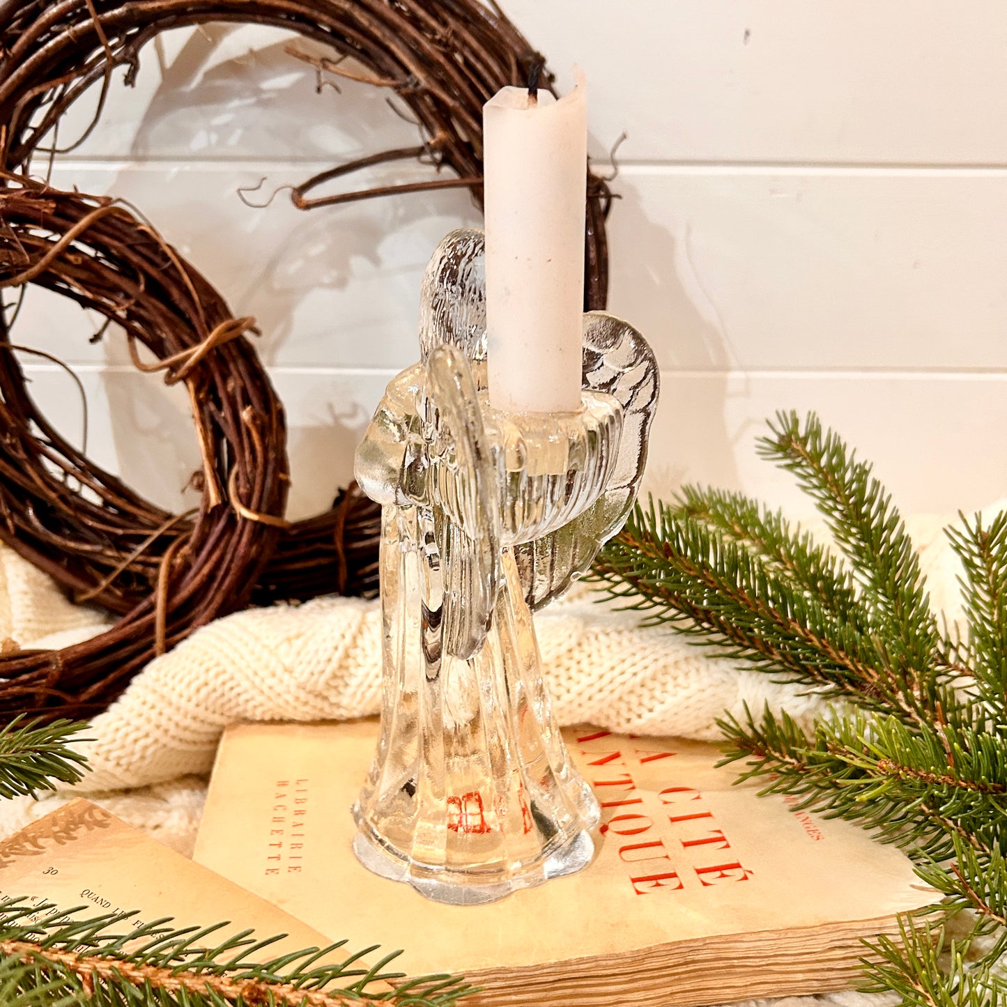 Glass candle holder - Christmas angel