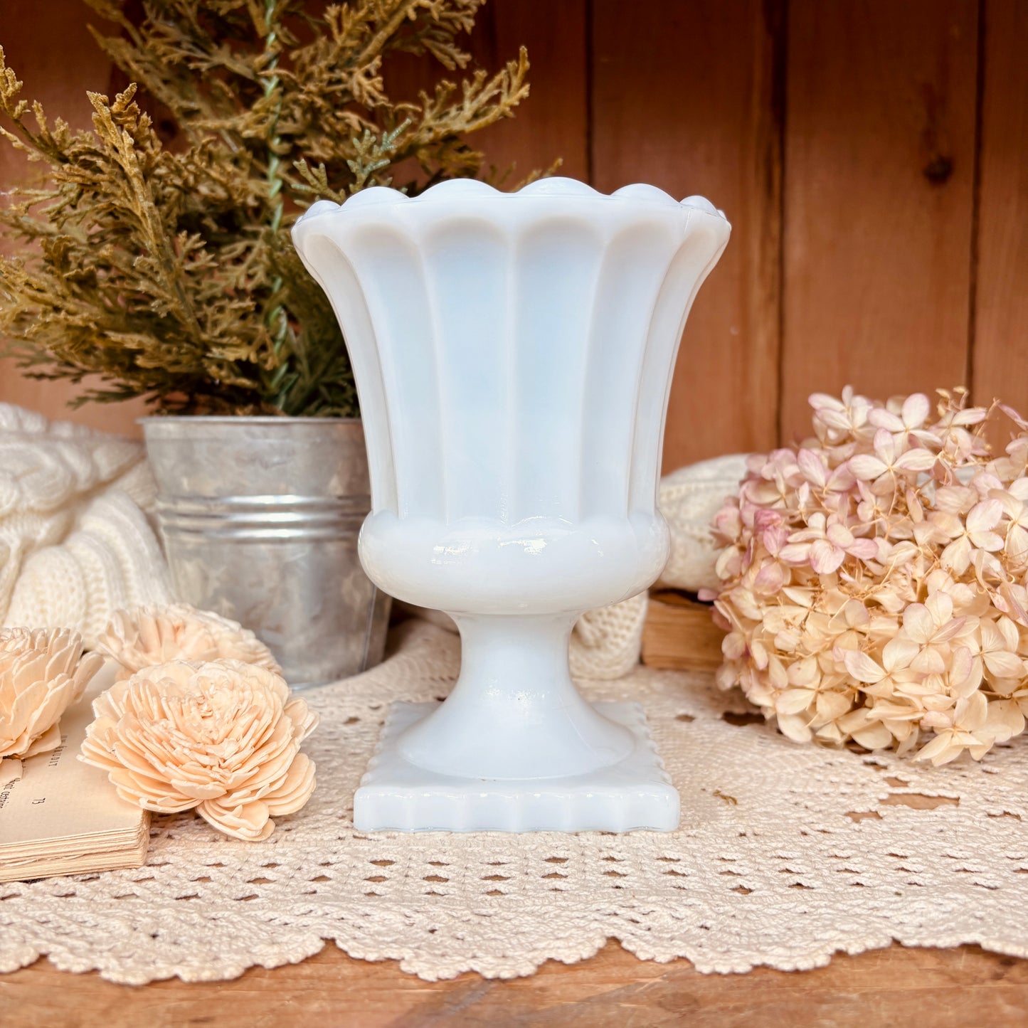 Milkglass pedestal vase