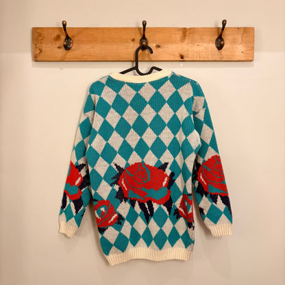 Turquoise diamond pattern sweater