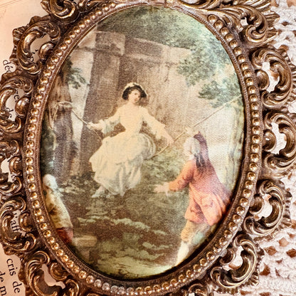 Cadre victorien impression sur soie - La balançoire