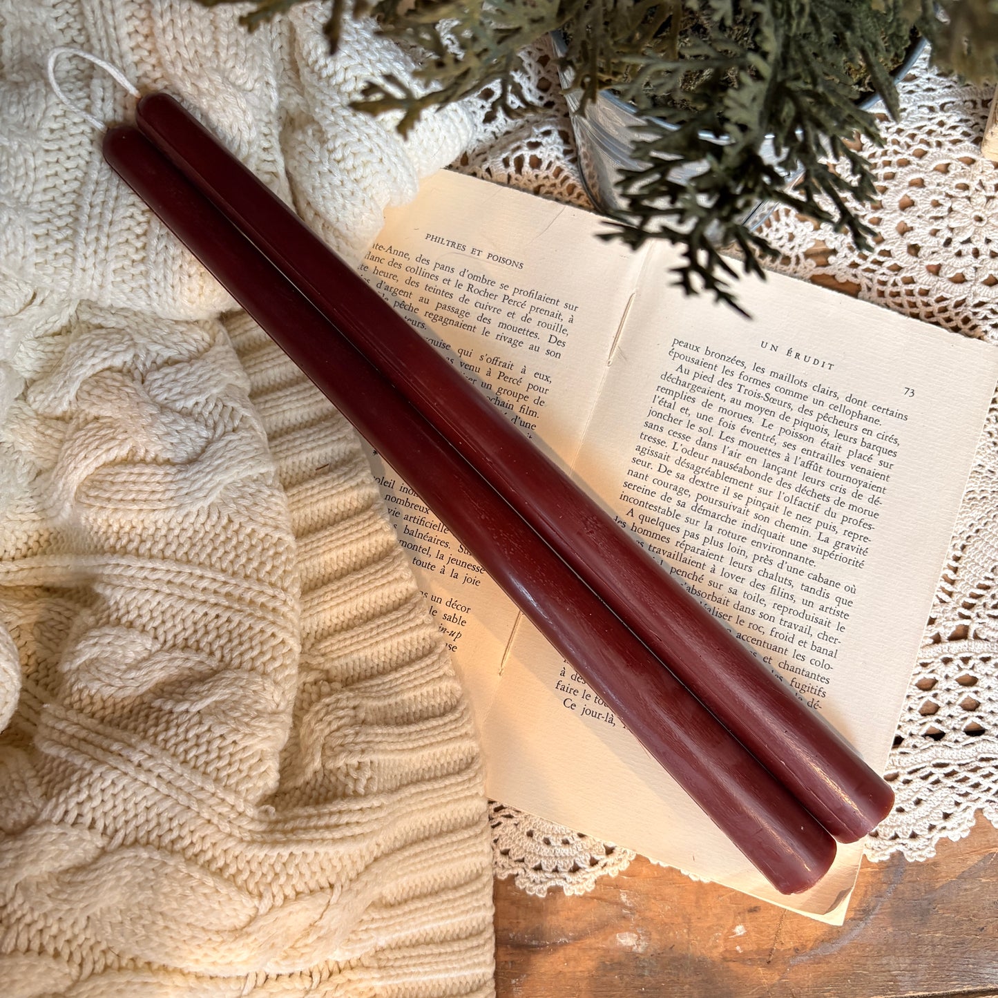 Duo de chandelles en cire d'abeille - Chocolat