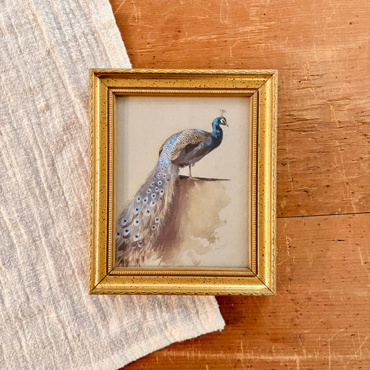 Cadre vintage avec impression sur papier beaux-arts - Le paon I