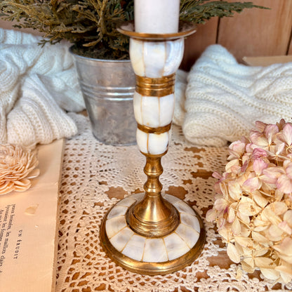 Brass and mother-of-pearl candle holder