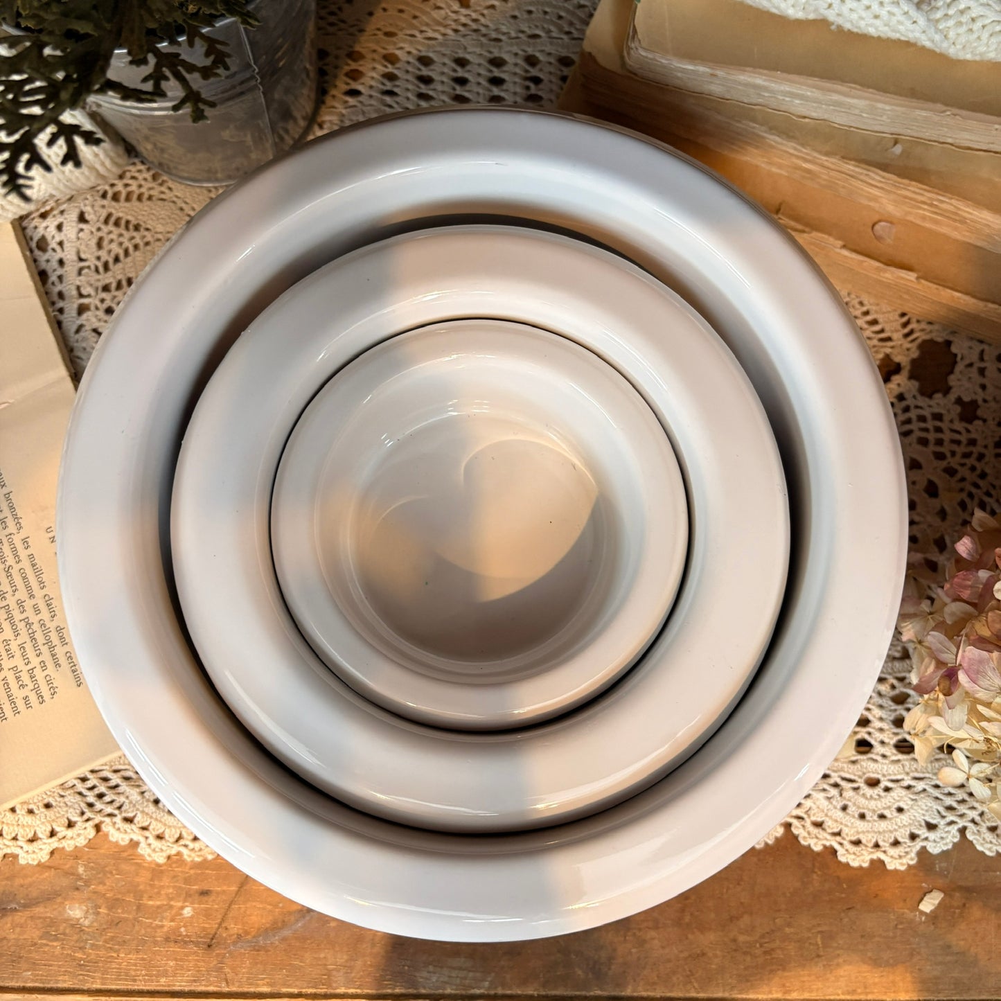 Trio bol en céramique et rotin