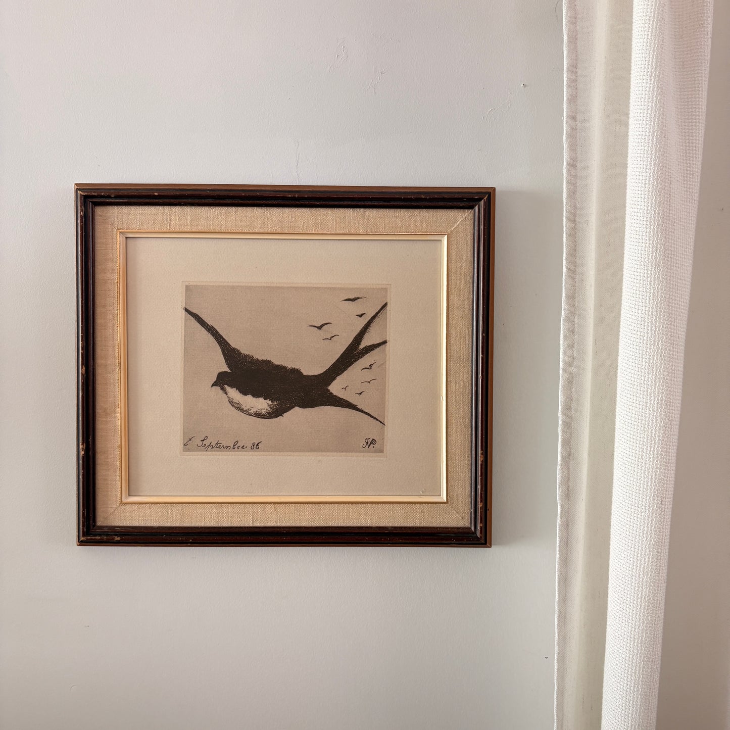 Cadre vintage avec impression sur papier beaux-arts - L'hirondelle