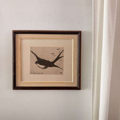 Cadre vintage avec impression sur papier beaux-arts - L'hirondelle