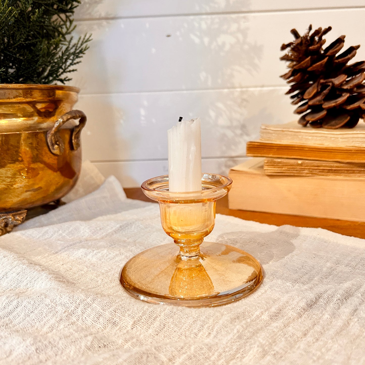 Peach Glass Candle Holder