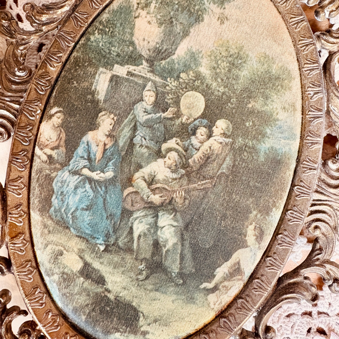 Cadre victorien impression sur soie - Le troubadour