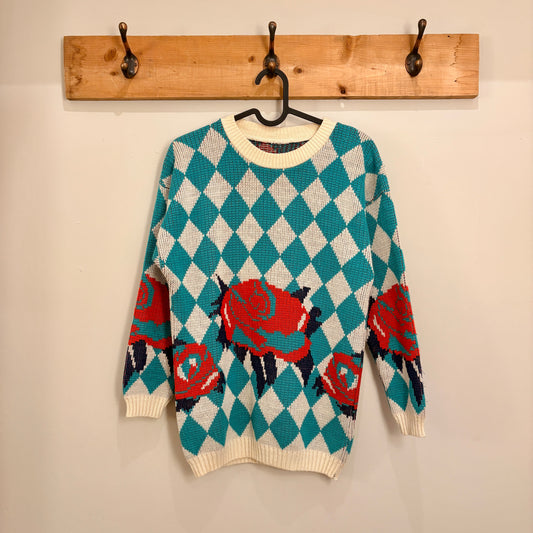 Turquoise diamond pattern sweater