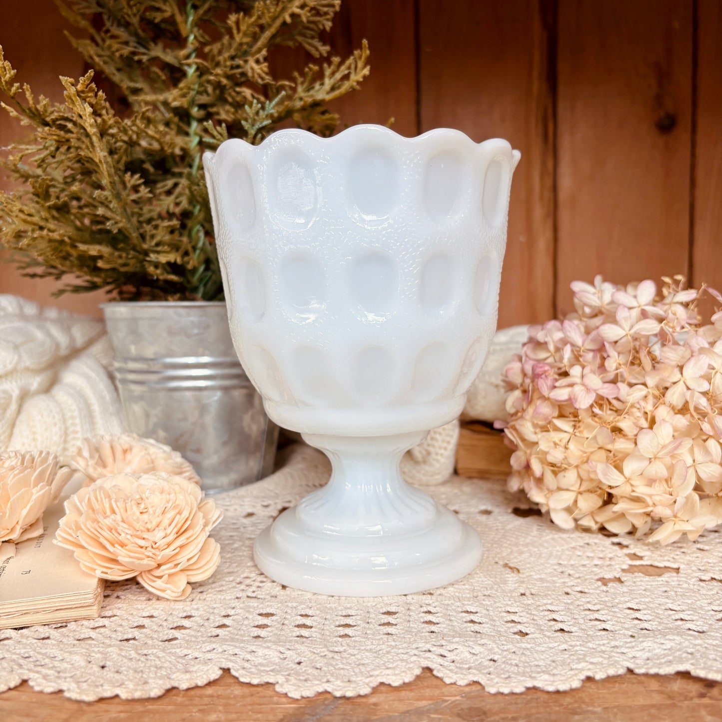 Milkglass pedestal vase