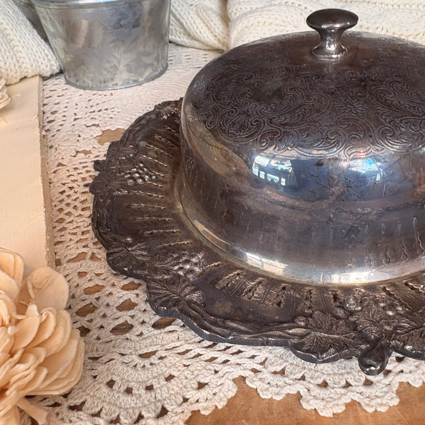 Silver-plated butter dish