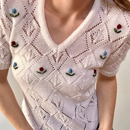 Embroidered flower knit