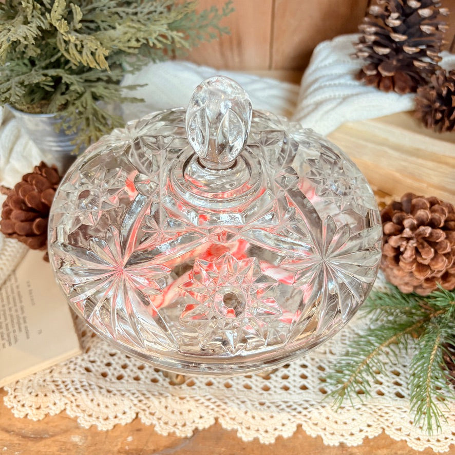 Glass footed candy dish