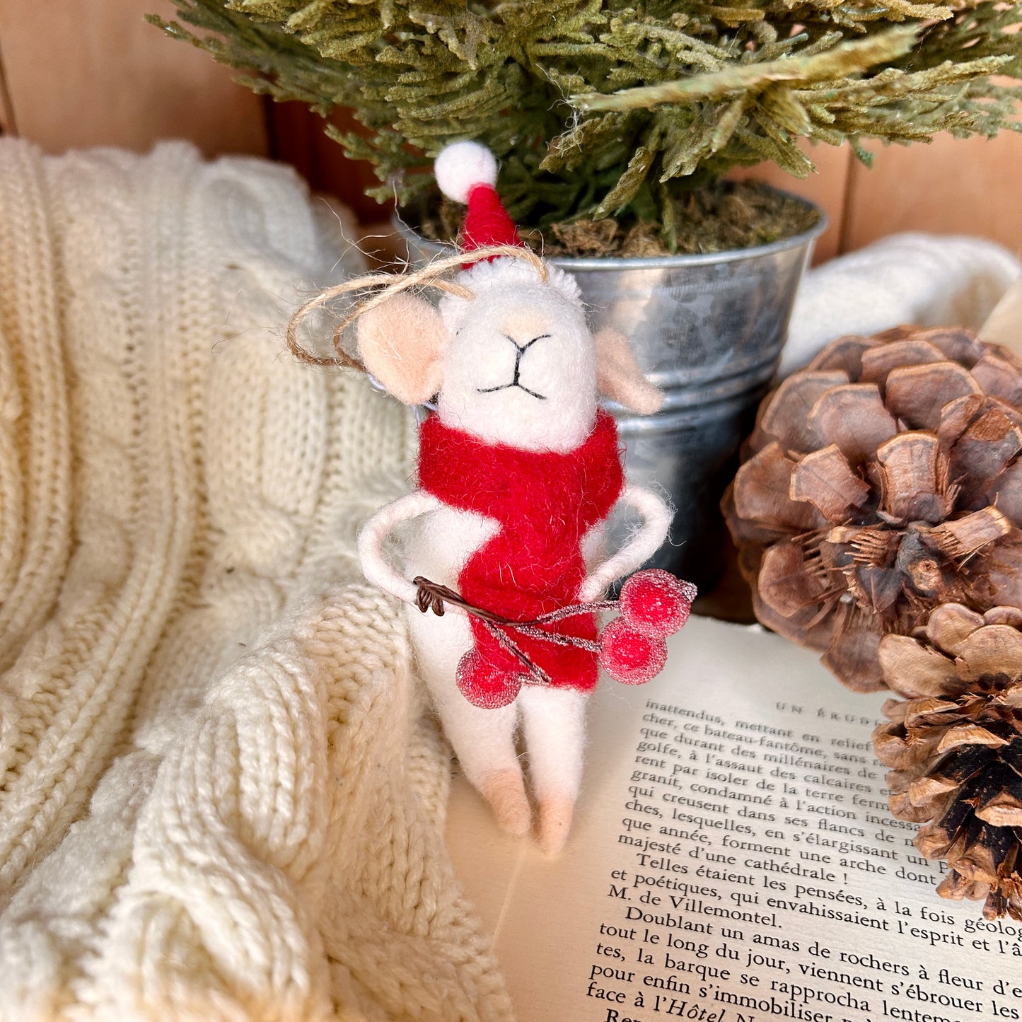 Christmas Ornament - Red Scarf Mouse