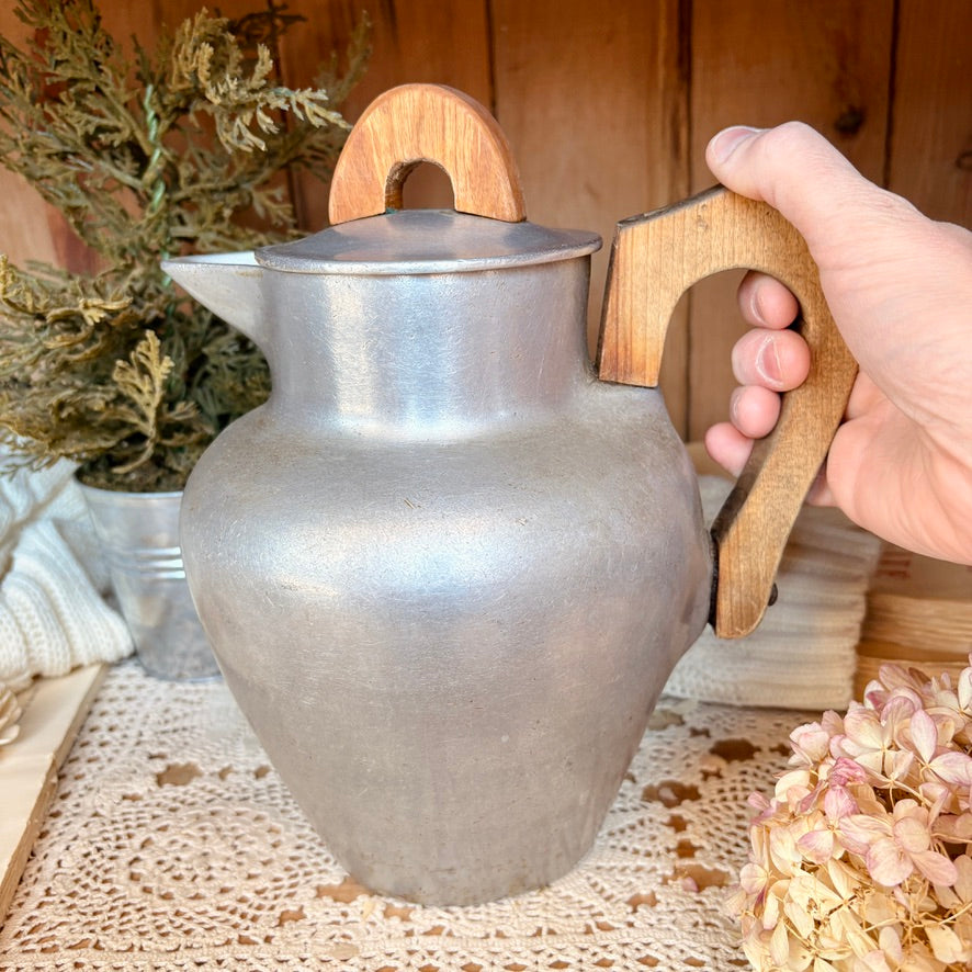 MCM Aluminum and Wood Pitcher