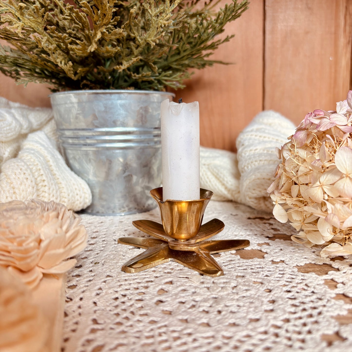 Brass flower candle holder