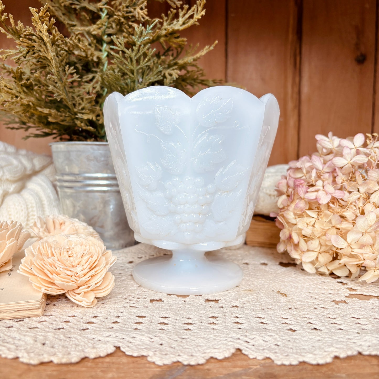 Milkglass pedestal vase