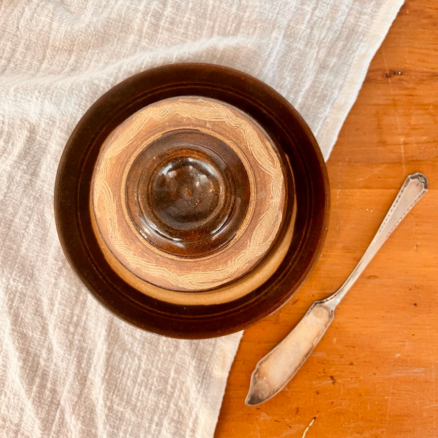 Vintage stoneware butter dish
