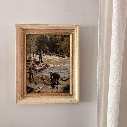 Cadre vintage avec impression sur papier beaux-arts - La pêche aux saumons