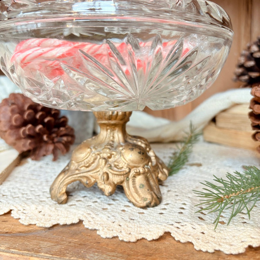 Glass footed candy dish