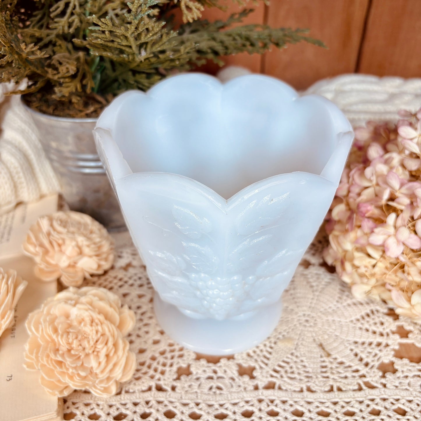Milkglass pedestal vase