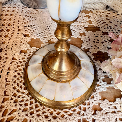 Brass and mother-of-pearl candle holder