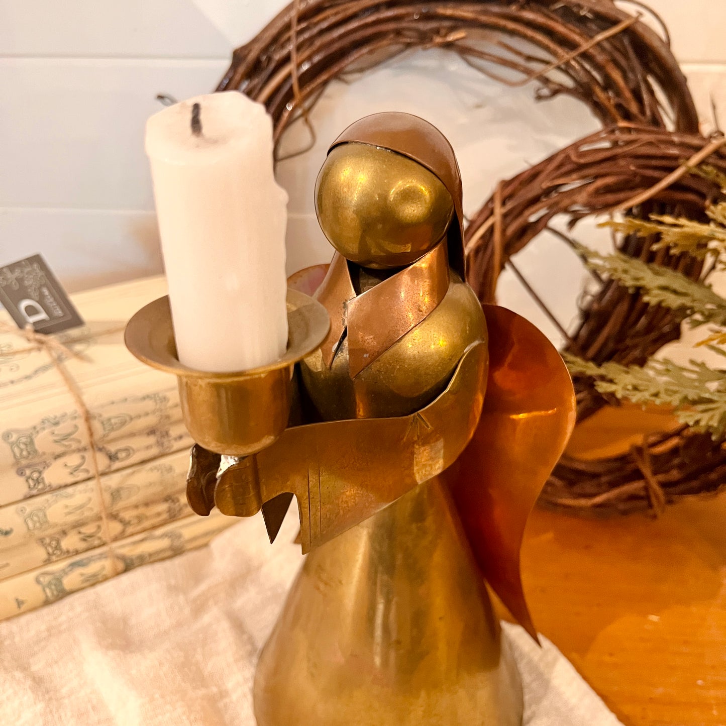 Brass and copper candle holder - Angel