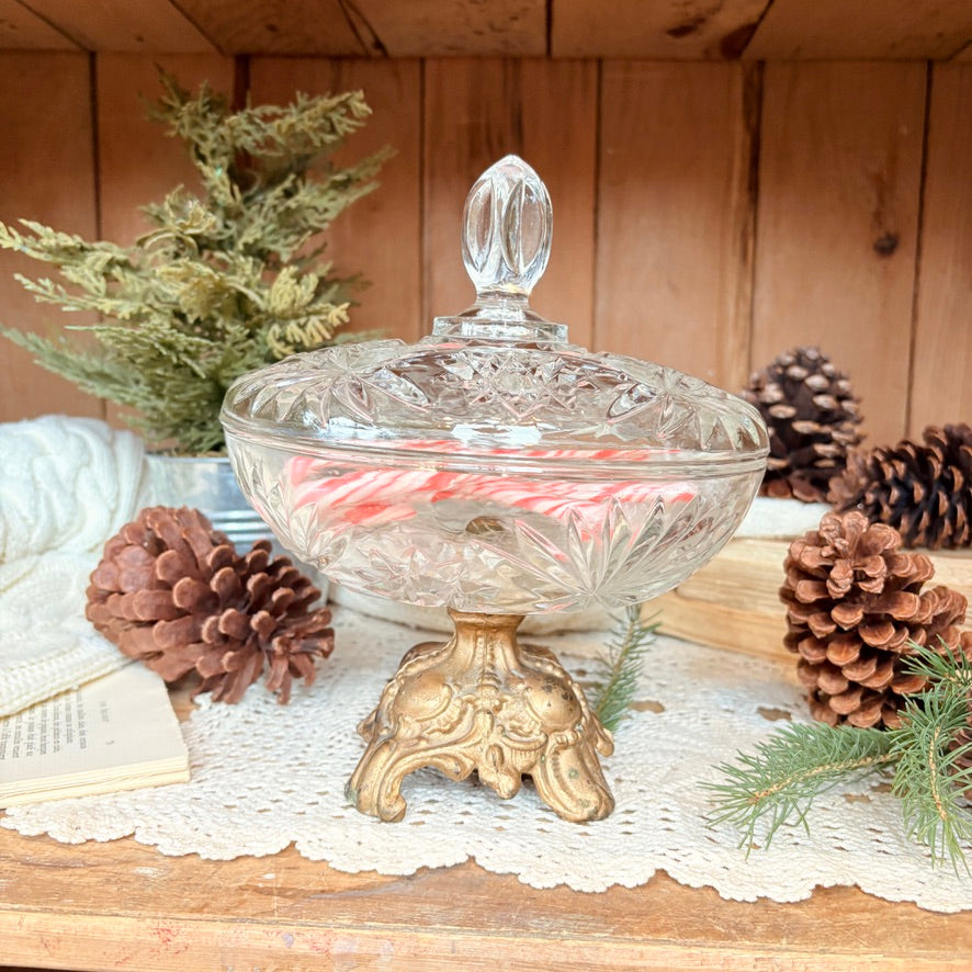 Glass footed candy dish