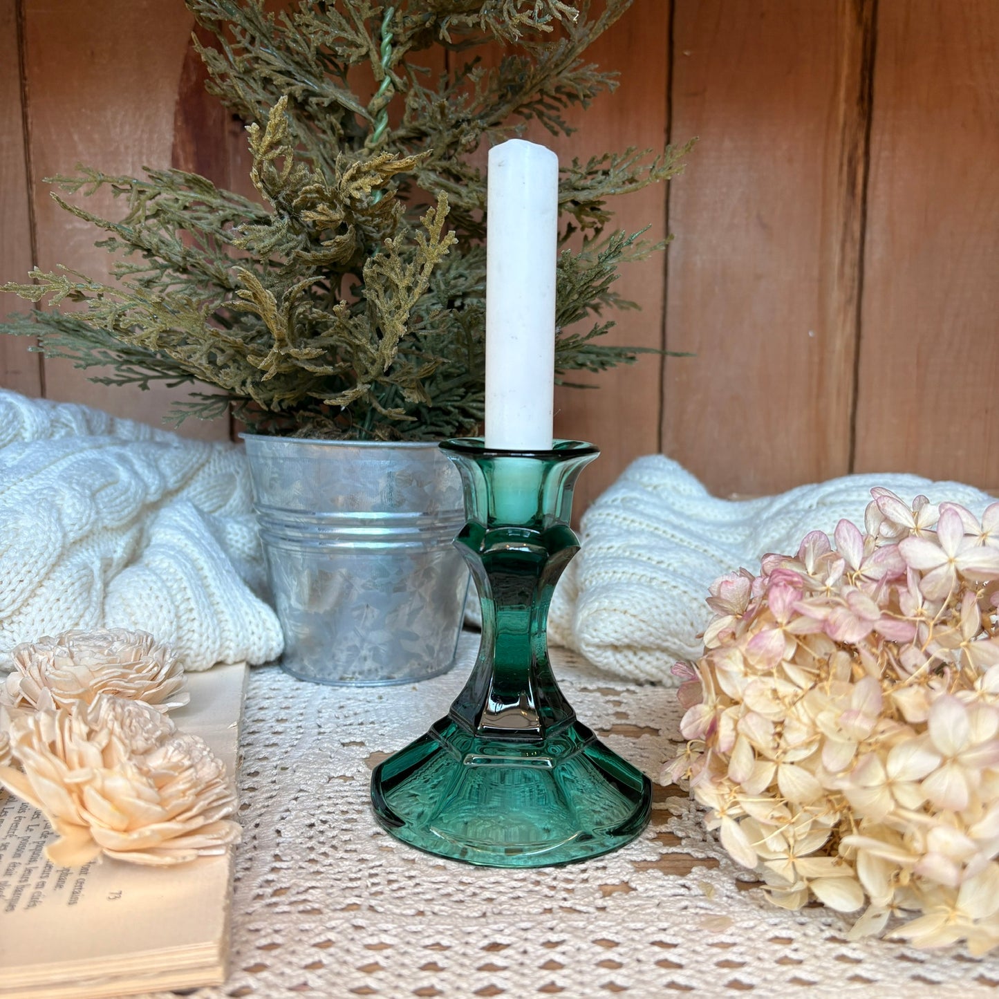 Emerald glass candlestick