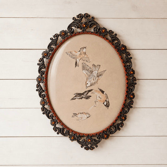 Cadre vintage avec impression sur papier beaux-arts - Les oiseaux