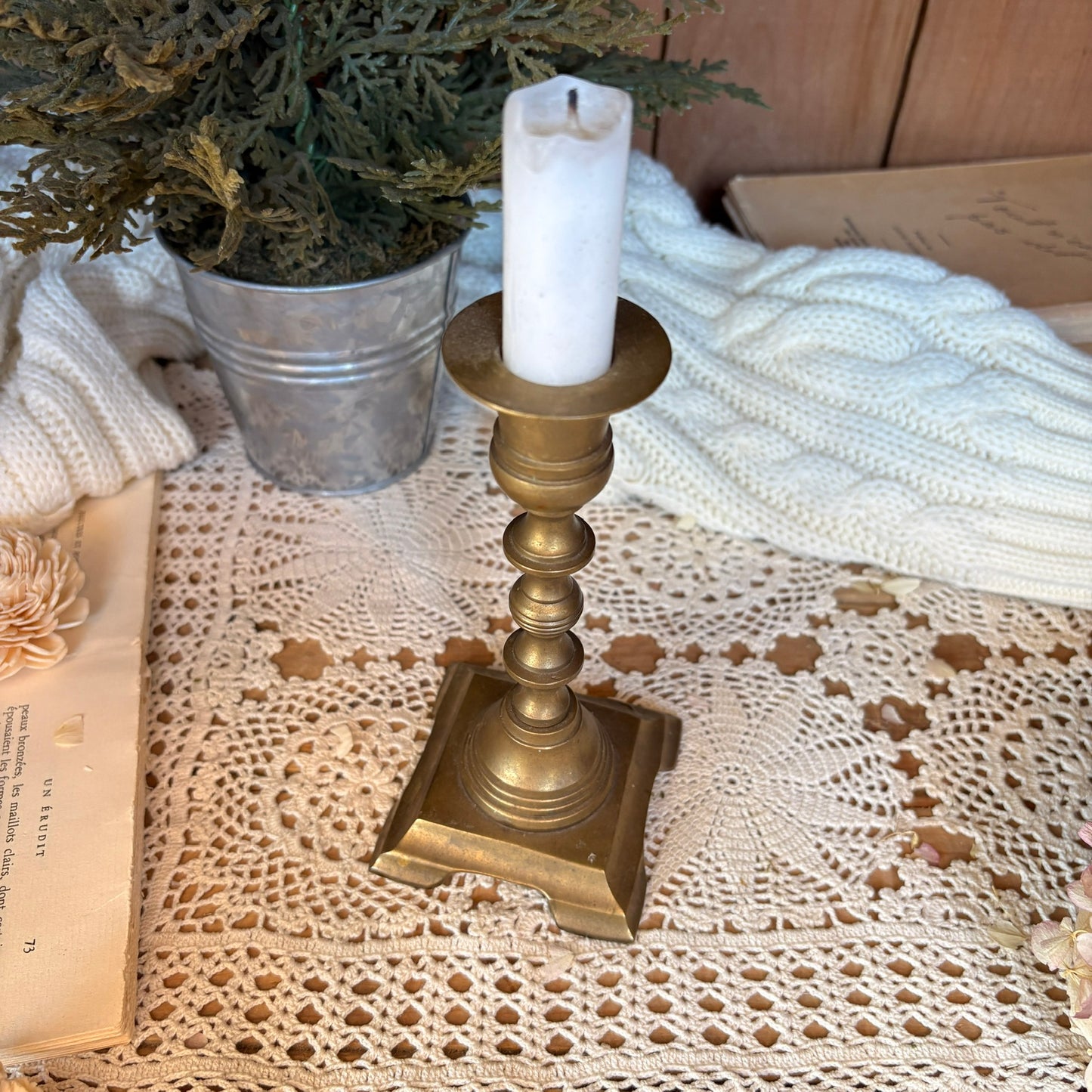 Brass candlestick square base