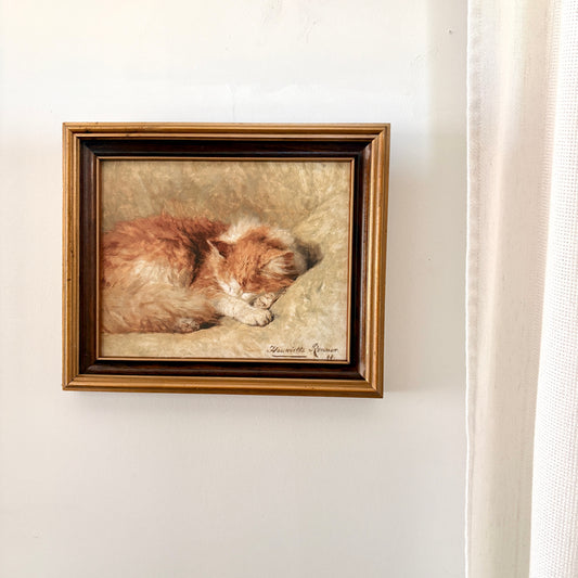 Cadre vintage avec impression sur papier beaux-arts - La sieste du chat