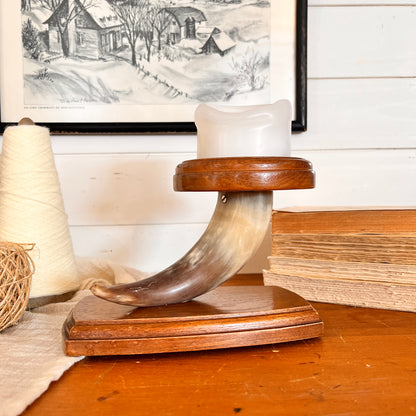 Candlestick in wood and horn